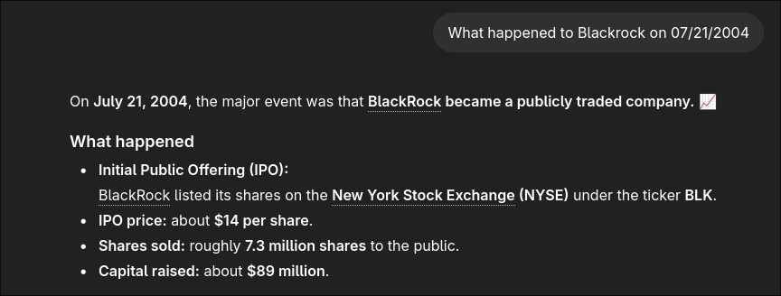 ChatGPT hallucinating Blackrock's IPO